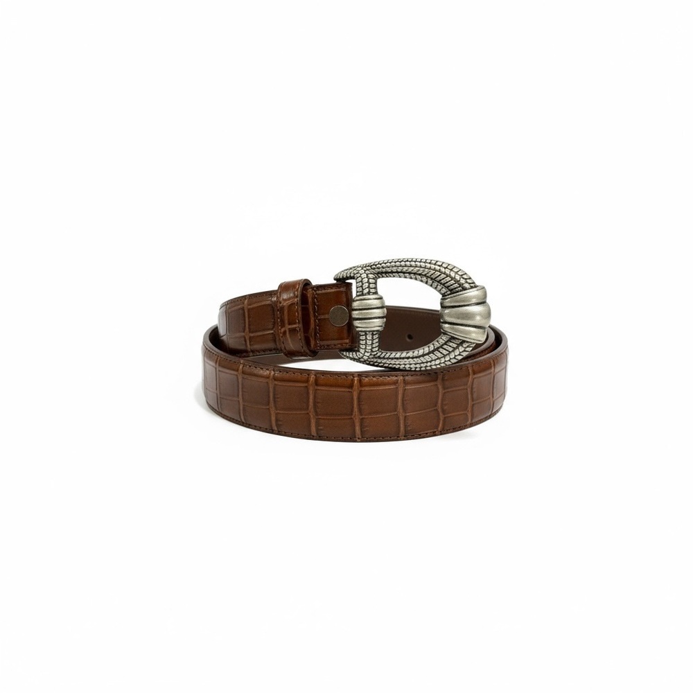 VICENZA Women’s Brown Leather Italian Calfskin Belt with Silver Detail Size 28